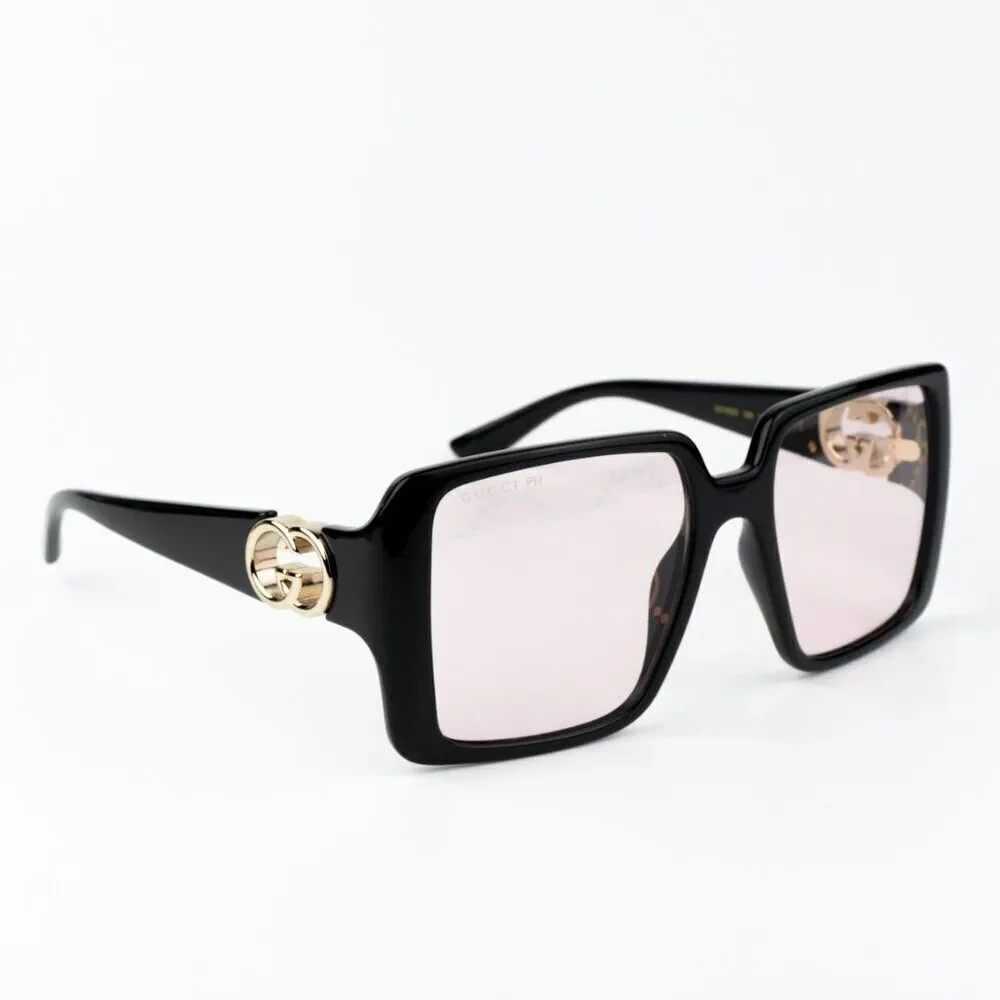 NEW Gucci GG1692S 006 Black Pink Mirror Logo Women Square Sunglasses GG 1692S